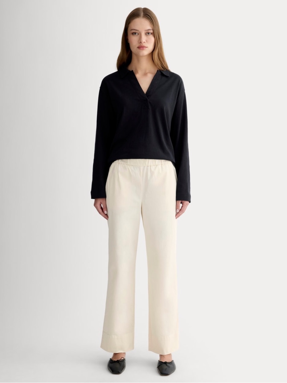 Everlane like new the easy pant pull on wide leg cream pants organic cotton